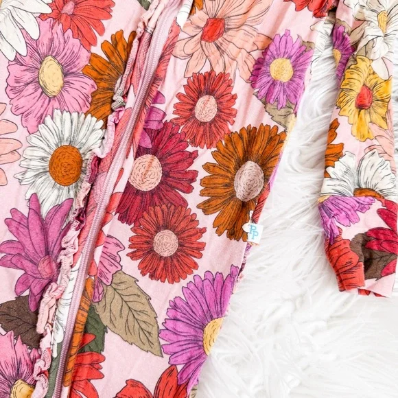 Posh Peanut | “Della” Floral Print Footie Ruffled Zippered One Piece - Picture 6 of 8